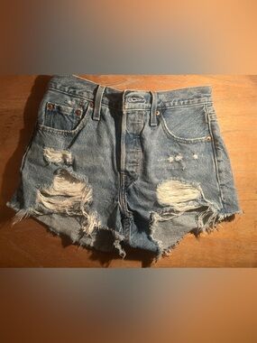 Levi's Distressed Light Blue Denim Jean Shorts
